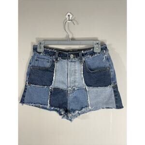 Wild Fable Patchwork Cut Off Shorts High Rise Button Fly Blue Denim Jean Short 4